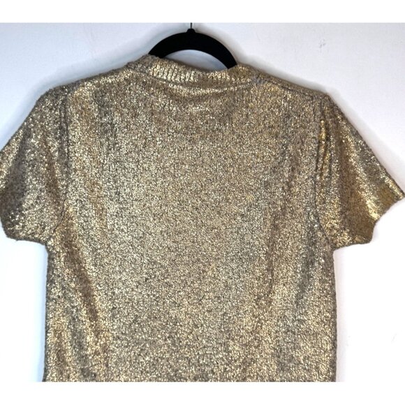 2/$30 Zara Gold Metallic Small Short Sleeve Pullover Crewneck Sweater - Picture 7 of 14